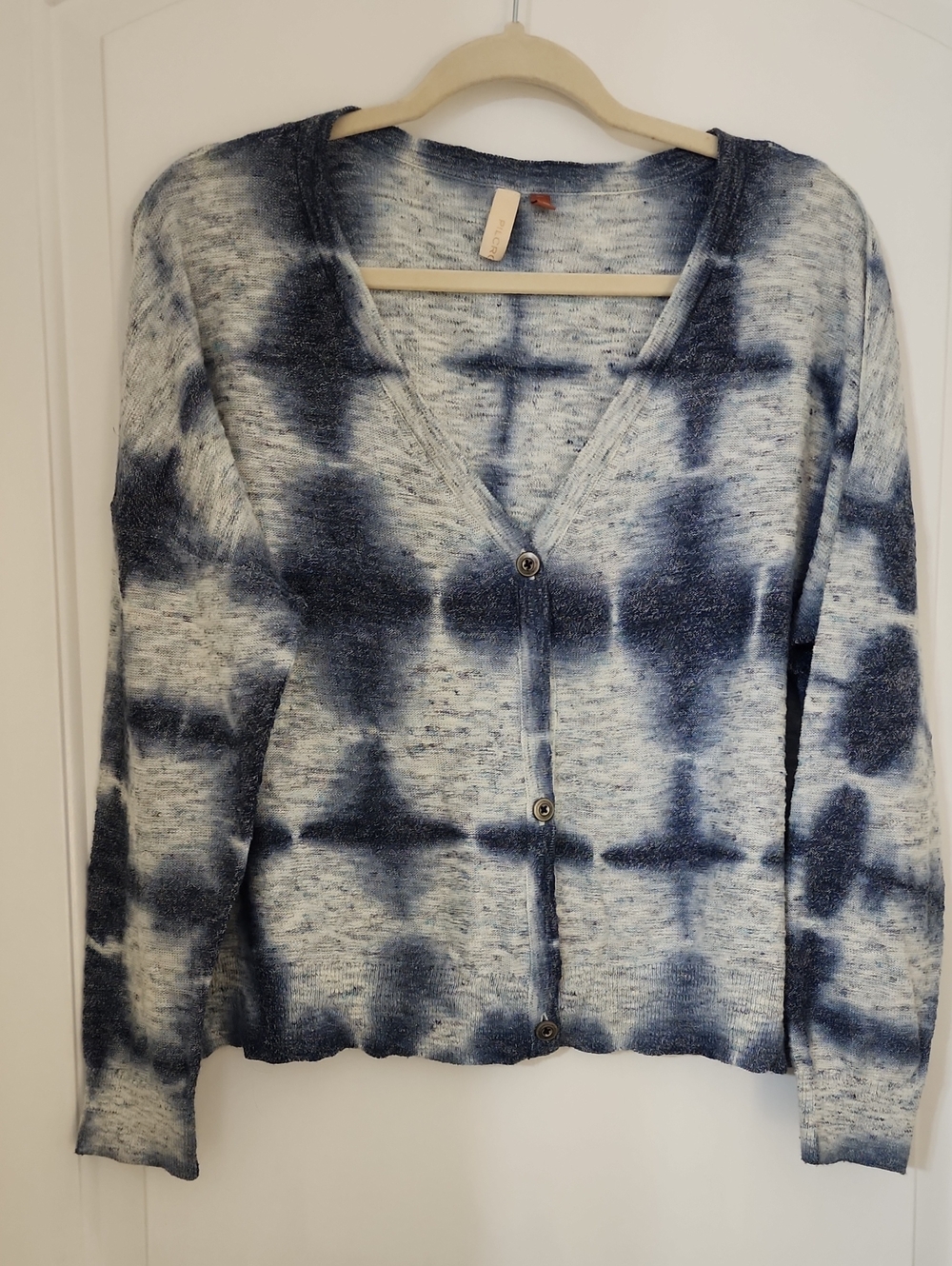 Pilcro Blue and White Tie-Dye V-Neck Button Cardigan